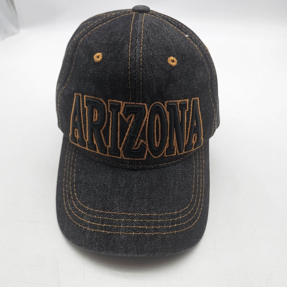Arizona Hat Cap Strap Back Mens One Size Black Denim Embroidered Souvenir‎ USA